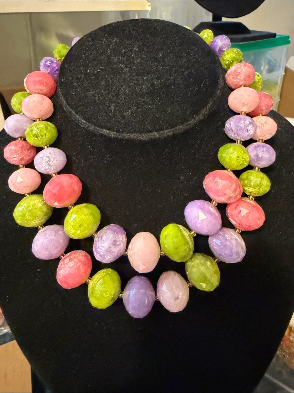 Colorful Multistrand Bead Necklace in Pink, Green & Purple